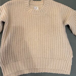 Aerie Cream Crew Neck Sweater with Ribbed Knit